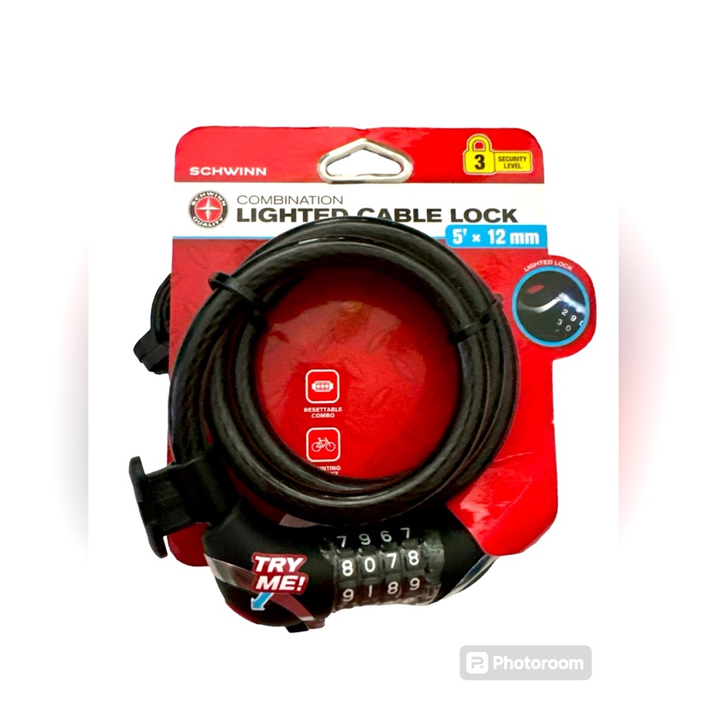 Schwinn Combination Lighted Cable Lock NWT